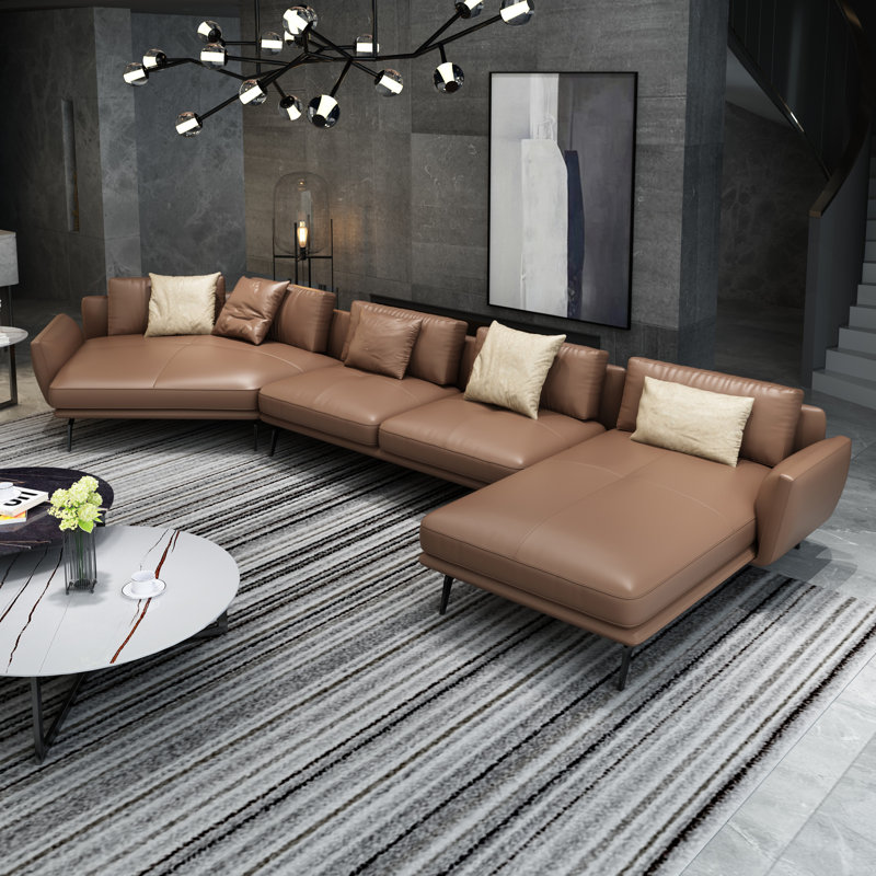 Santiago Sectional, Right Hand Facing, Russet Brown Genuine Leather