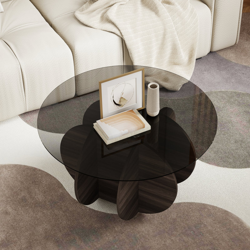 31.5" Round Glass Coffee Table, Gray