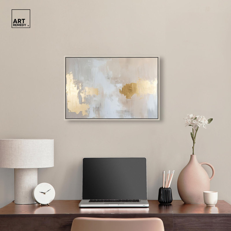 "Soft Shimmer I", reproduction sur toile dorée Boho par Art Remedy, cadre argenté, 24 x 16, H 17 po x l 25 po, Cadre argenté