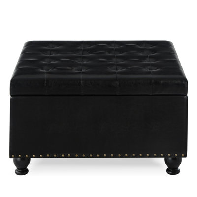 Square With Button Detail And Spacious Interior Seat Robust Wooden Legs