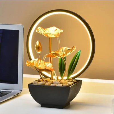 Ticin USB Powered Tabletop Fountain With Natural Rocks And LED Ring Lights, Tabletop Humidifier, Humidifier For Bedroom, Home And Office Décor