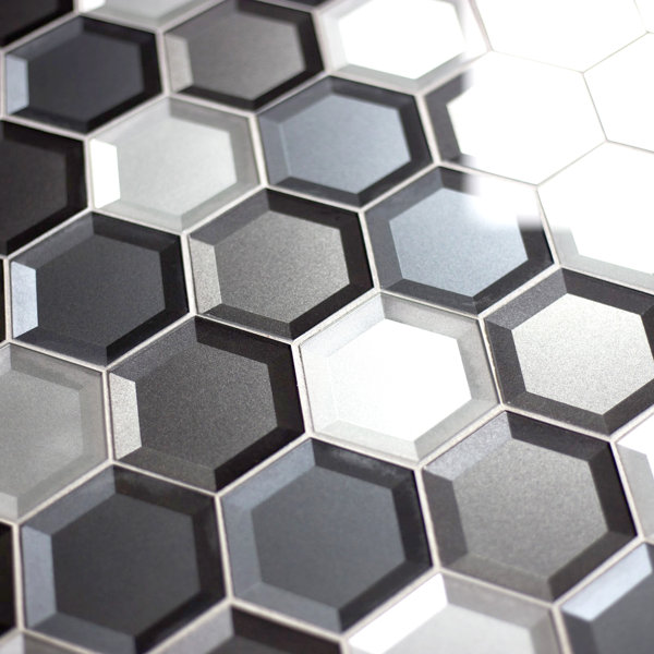 Forever 3" x 3" Beveled Glass Honeycomb Mosaic Wall Tile