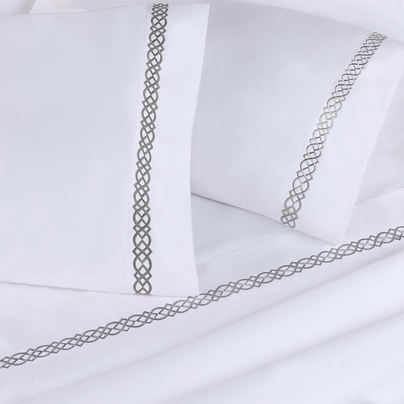 White-Charcoal Egyptian Cotton Embroidered Standard Pillowcases