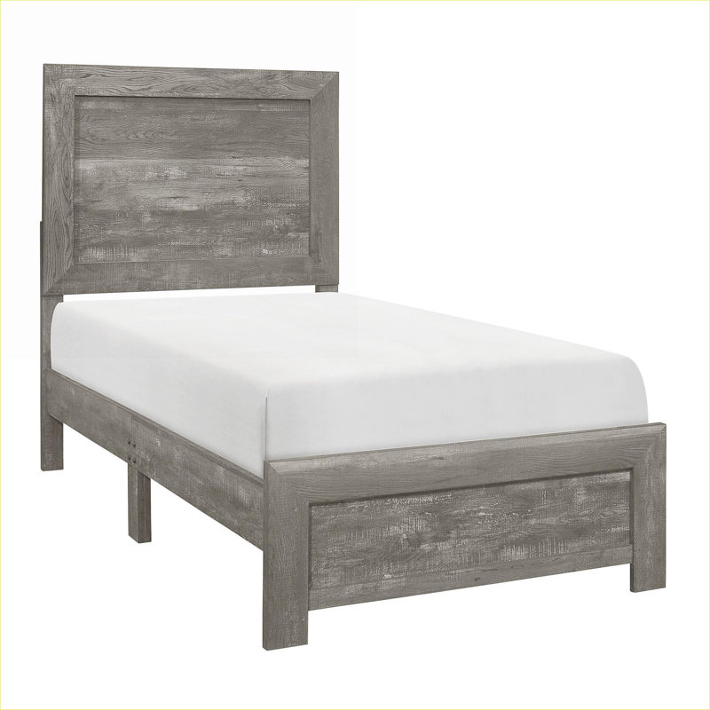 Bedroom Use Twin Size Panel Bed Frame, Gray-Toned Rustic Finished Wooden Construction Panel Bed, Gray, Twin