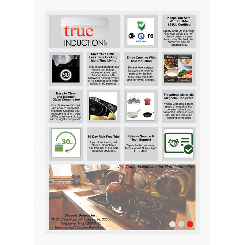 True Induction TI-2C Portable 23 inch Black Ceramic-Glass Induction Cooktop 1750W UL1026 Cert.