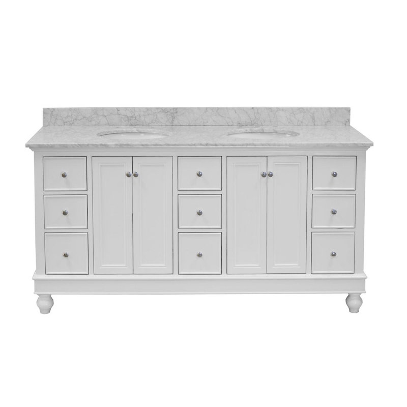 Bella 72" Double Freestanding Bathroom Vanity with Carrara Marble Top