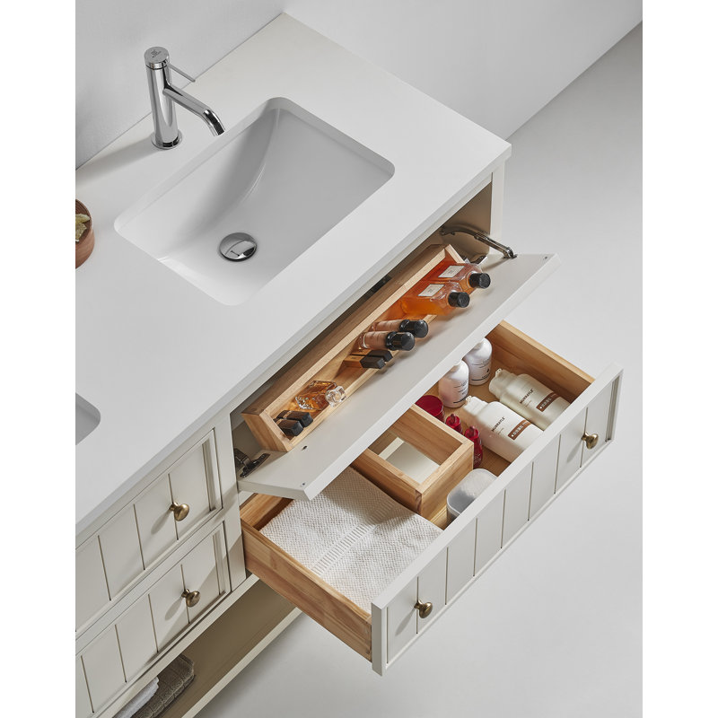 Meuble-lavabo 60 po Rennes avec plateau en quartz, White