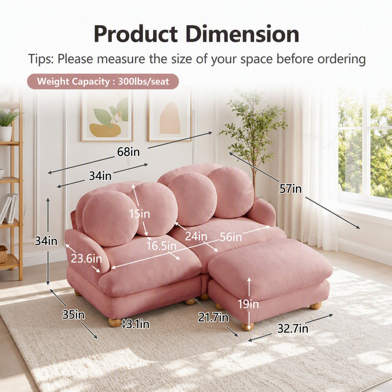 Canapé modulaire modulaire avec revêtement en chenille et repose-pieds mobile, Chenille rose