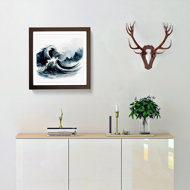 Japanese Wave Ink Wash No.1 - Framed Print, Walnut