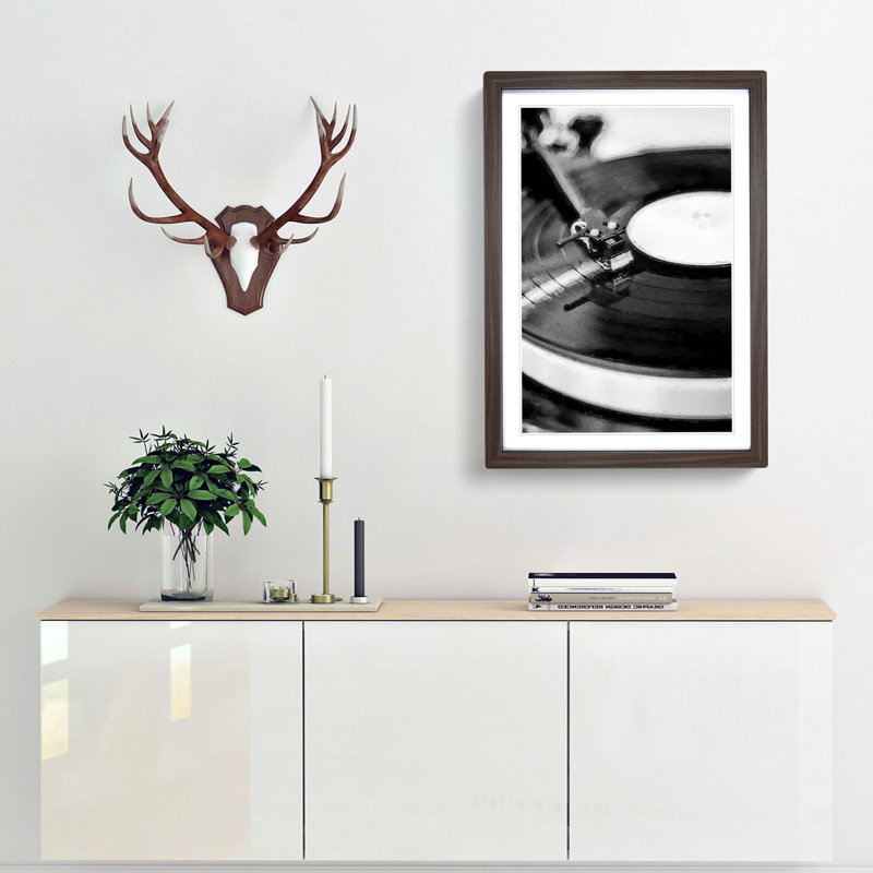 Vinyl Record Player - Framed Print, Walnut, 50cm H x 35cm W x 2cm D