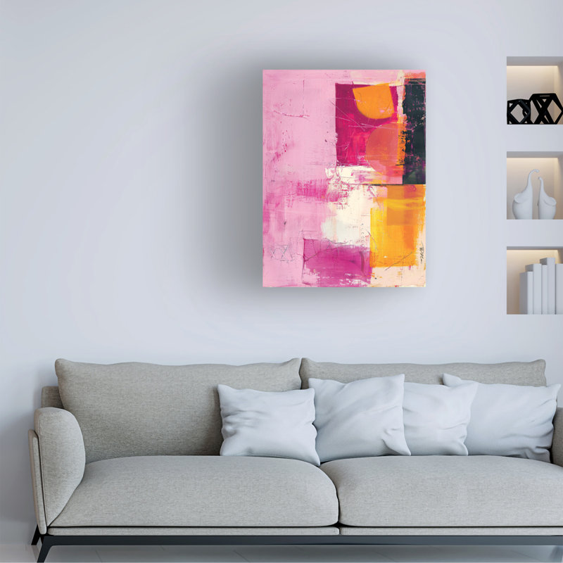 Œuvre d'art sur toile rose Momart, abstrait géométrique, H 35 po x l 47 po