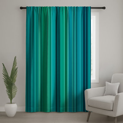 Rideaux bleu et vert à rayures, voilages et voilages à motif - 1 panneau