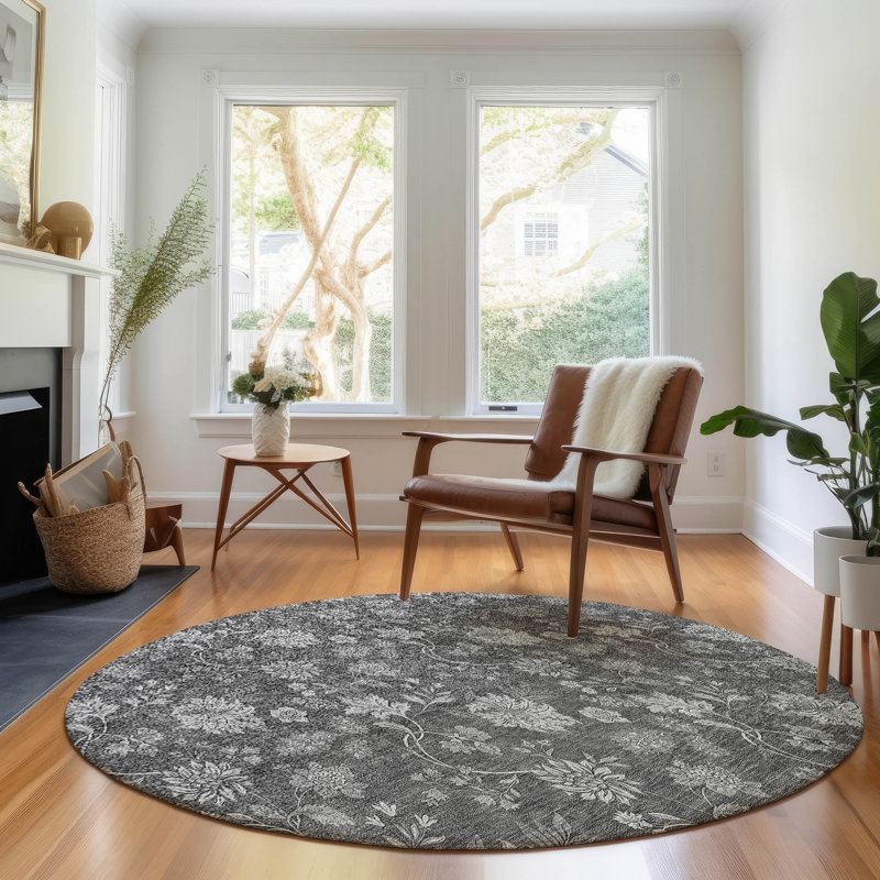 Premium Machine Washable Prisco Gray Rug, Round 8'