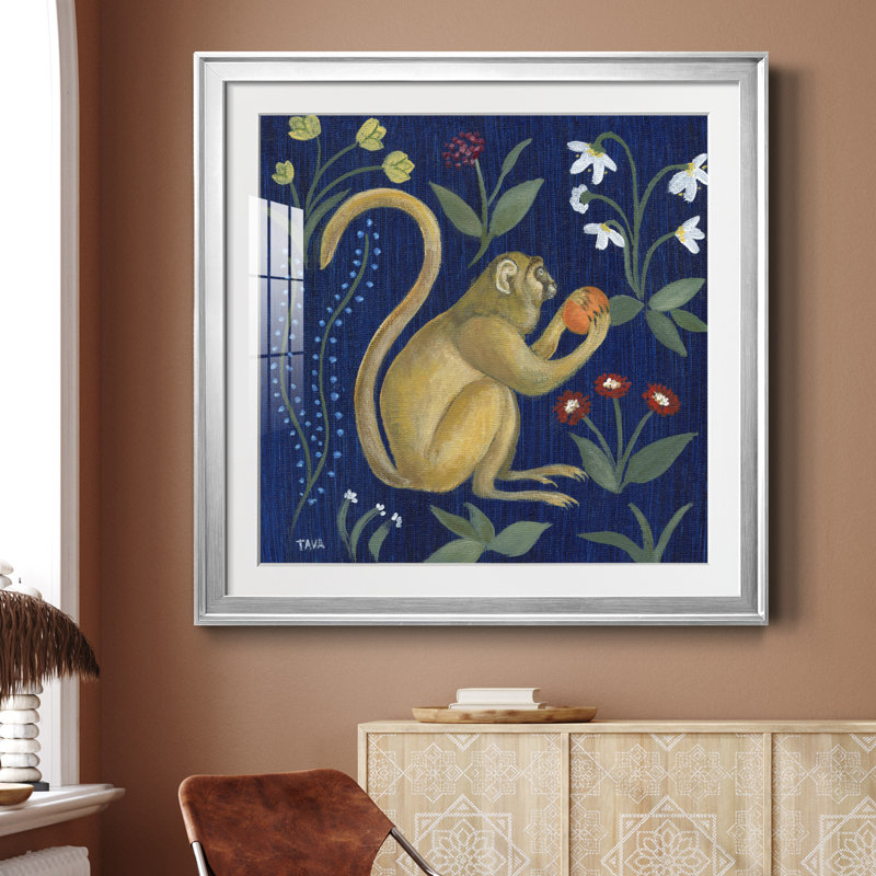 Venezia Monkey Garden I - peinture encadrée, H 30,5 po x l 30,5 po x P 1,5 po, Encadrement argenté