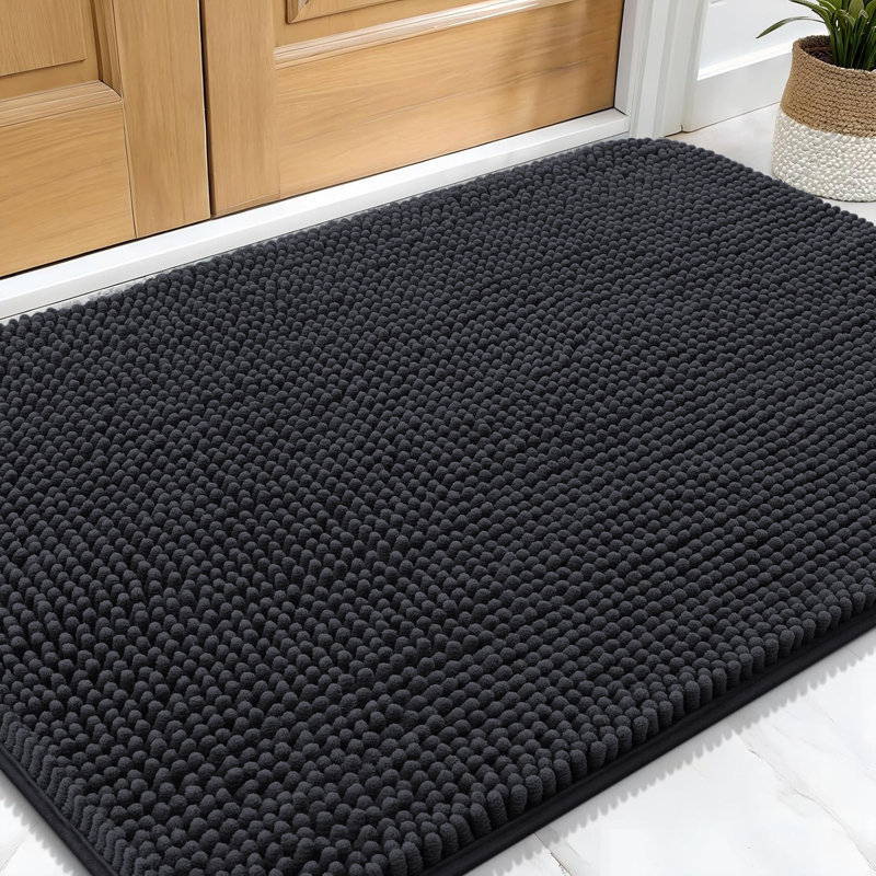 CHENILLE DOOR MAT (NON-SLIP), 40cm W x 60cm L, Black
