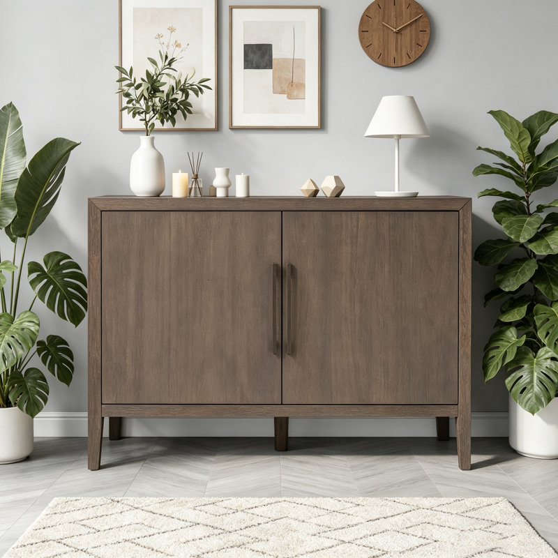 Buffet 47,25 po en placage de pin de ferme avec 2 portes, buffet rétro et pieds réglables, Brun