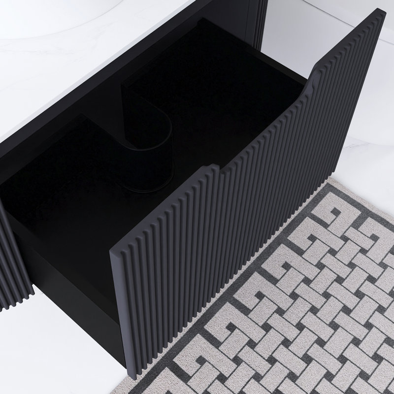 30 po W Meuble-lavabo mural simple noir avec lavabo blanc
