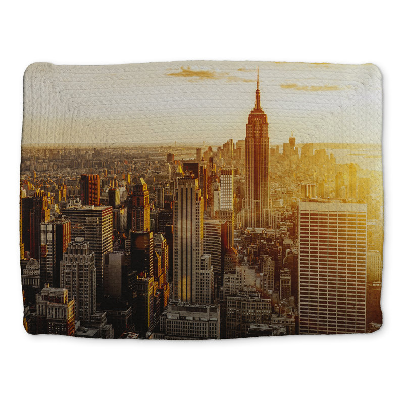 Hyperrealist Gray Bedroom Braided Placemat NYC Sunset Decor