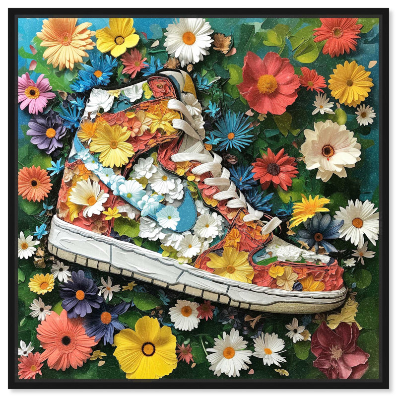 Art mural peint sur toile Sneaker, H 13 po x l 13 po, Cadre flottant noir