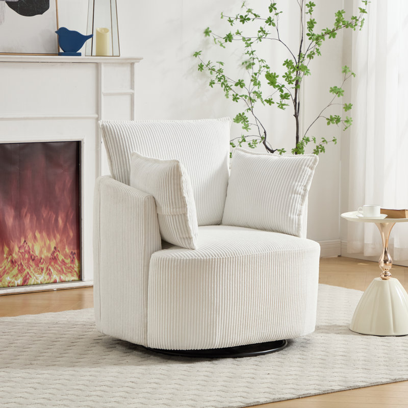 Fauteuil d'appoint pivotant à 360 ° avec structure en bois massif pour les salons modernes, Blanc