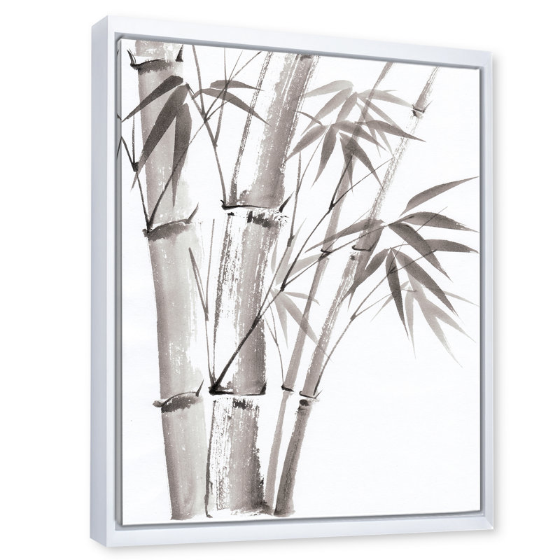 Palmier en bambou - III sur toile, Cadre flottant blanc, H 32 po x l 24 po x P 1 po