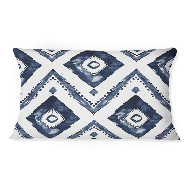 Coussin lombaire bleu marine à motif de losanges blancs I