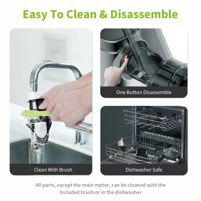 Aeitto chewable juicer with a 3.6-inch wide channel, 2-speed mode, and reverse function, equipped with an easy to clean brush for fruit and vegetable juicers