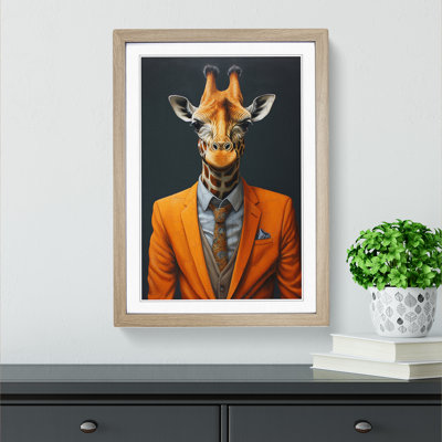 Giraffe In A Suit Painting - Single Picture Frame Print on Wood