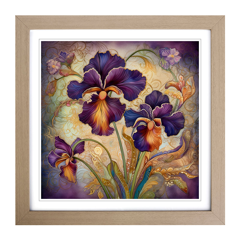 Iris Flower Paisley - Framed Print, Oak