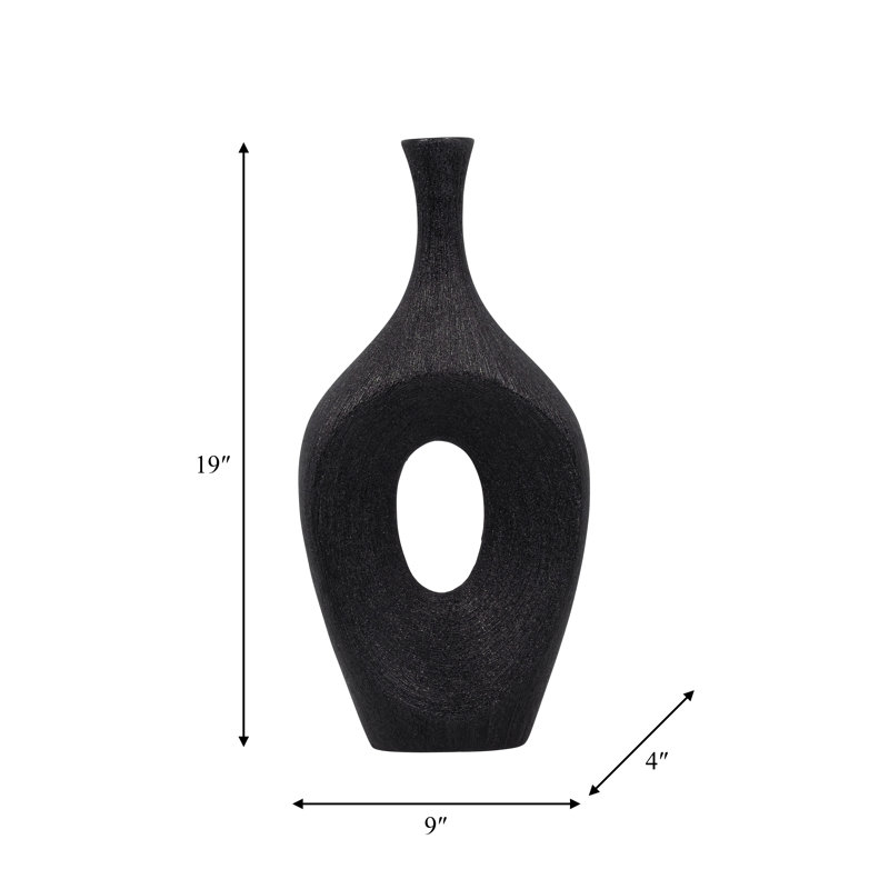 Vannorman Ceramic Sculptural Cut-Out Table Vase , Beaded Black, 19"H x 9"W x 4"D