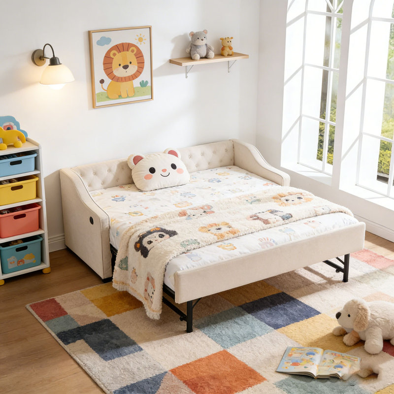 Lit de jour rembourré, Beige