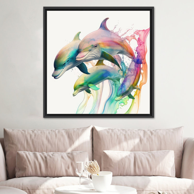 «Vibrant Dolphin», reproduction d'art sur toile, 1P BlackFramedCanves, 15,8 po H x 15,8 po l
