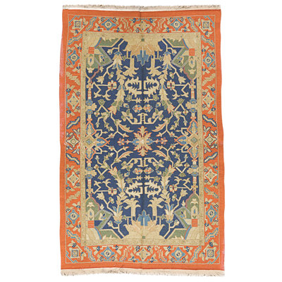 High-Quality Hand-Knotted Blue And Rust Area Rug