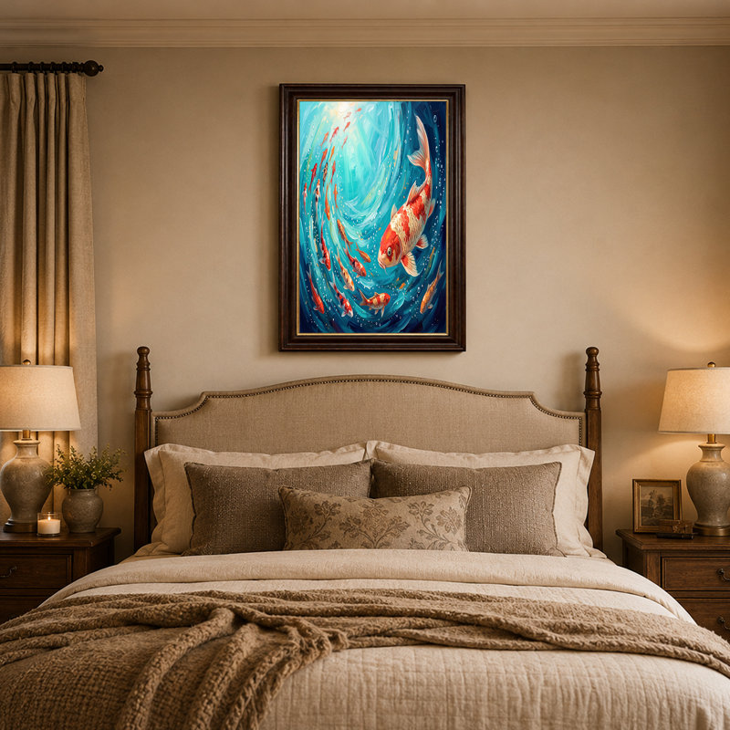 Art mural sur toile rouge et blanc Koi, H 16 po x l 24 po
