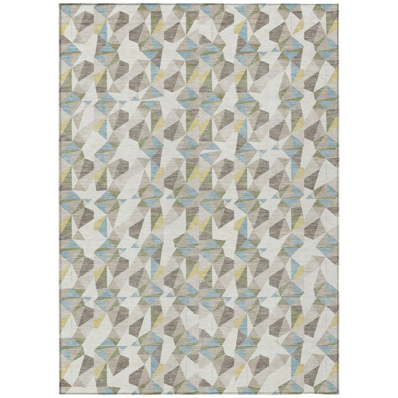 Machine Washable Indoor/Outdoor Chantille ACN2636 Geometric Rug, Ivory, 10' x 14'