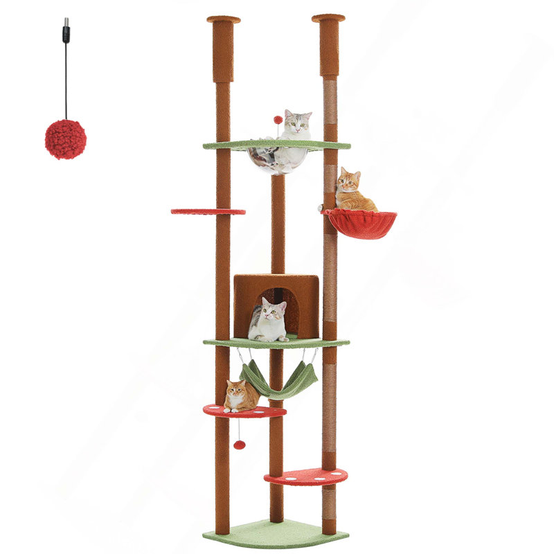 Arbre à chat à hauteur réglable du sol au plafond avec poteaux à griffer, perchoirs confortables et hamac pour les chats d'intérieur