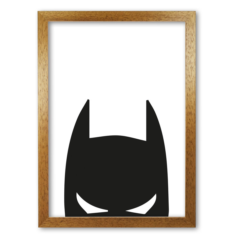 Batman Mask - Painting, Honey Oak Frame, 85 cm H x 60 cm W x 5 cm D