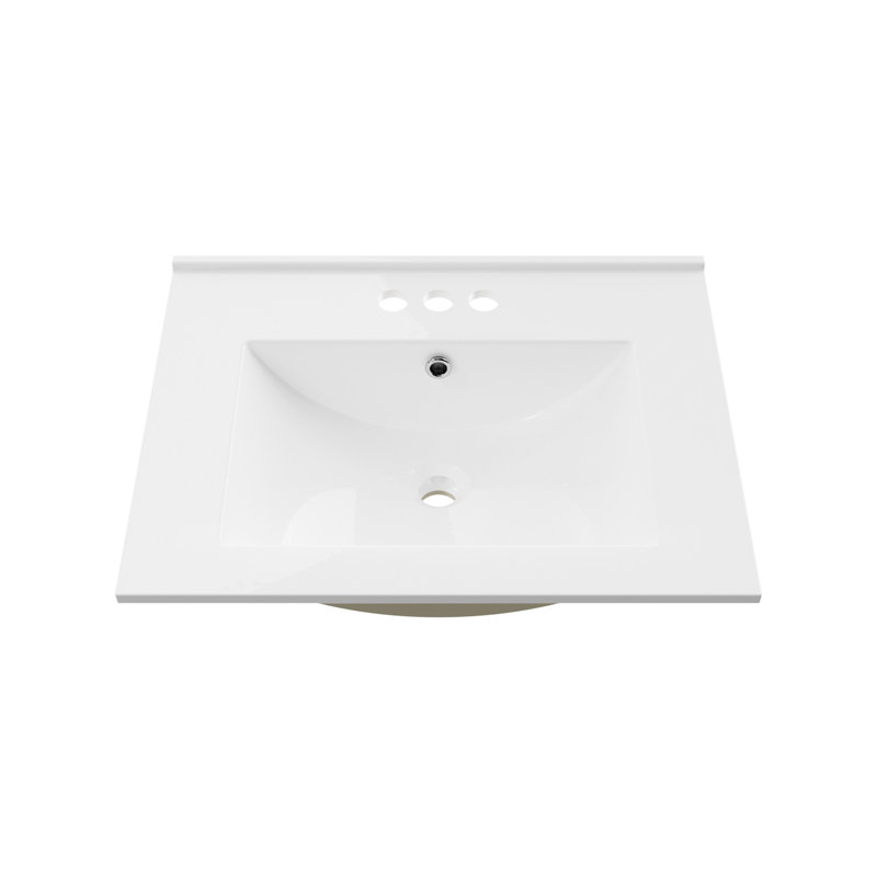 24" Ceramic Vanity Top with Rectangular Integrated Sink, 3-Hole, White