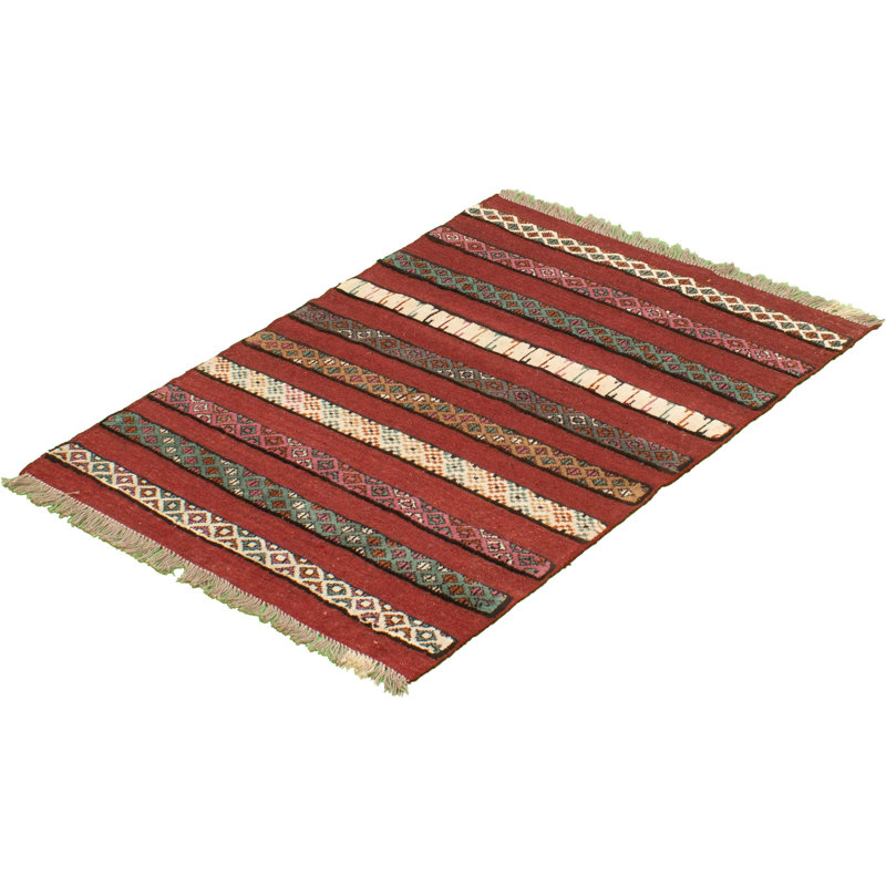 Tapis rouge foncé / bleu en laine noué à la main