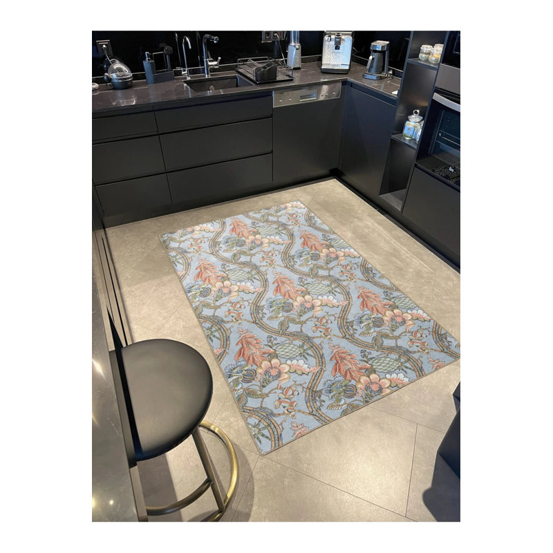 Light Blue Themed Multicolored Ivy And Flower Patterned Modern Decorative Carpet, Rectangle 4' x 5'11"