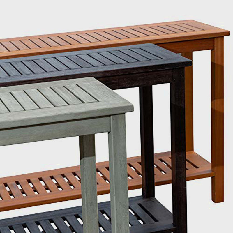 Console Eucalyptus, table de vestibule, table Hoyer avec deux tablettes, Brun