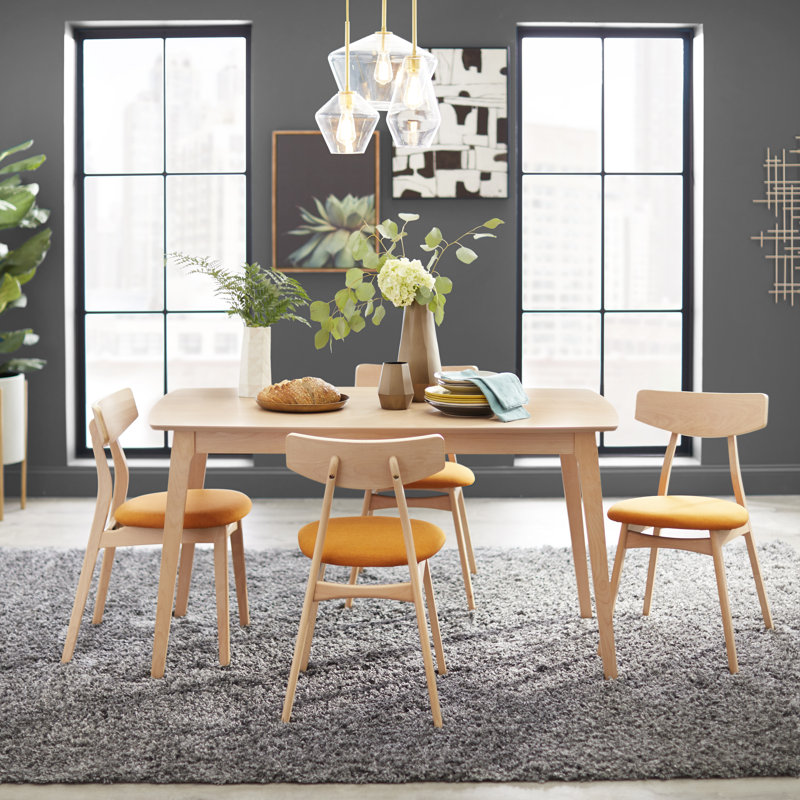Ensemble de salle à manger Brunehilde, Naturel / orange, Ensemble de cinq pièces : table, quatre chaises