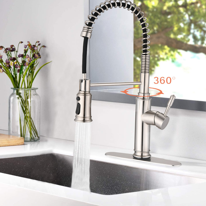 Touch Kitchen Faucet Pull-Down - 360 Rotating Outflow Stream, Corrosion , Rust Proof, Brushed Nickel, Stainless Steel, User- Operation Pull Down Rotatable Nozzle, Water Flow Adjustment