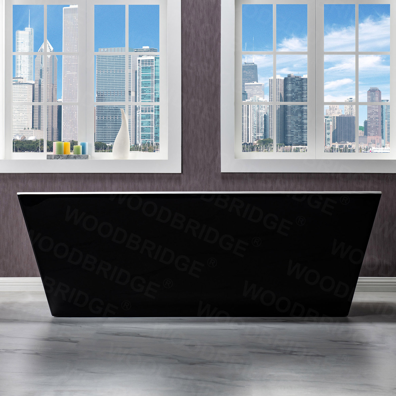 Echo 67" Freestanding Soaking Acrylic Bathtub, Glossy Black, Matte Black