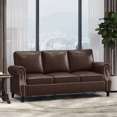Dark Brown 3 Bed, Faux Leather Upholstery, Nailhead Trim, Birch Legs 3 Seat In Leather, Contemporary Style, Beautiful Wood