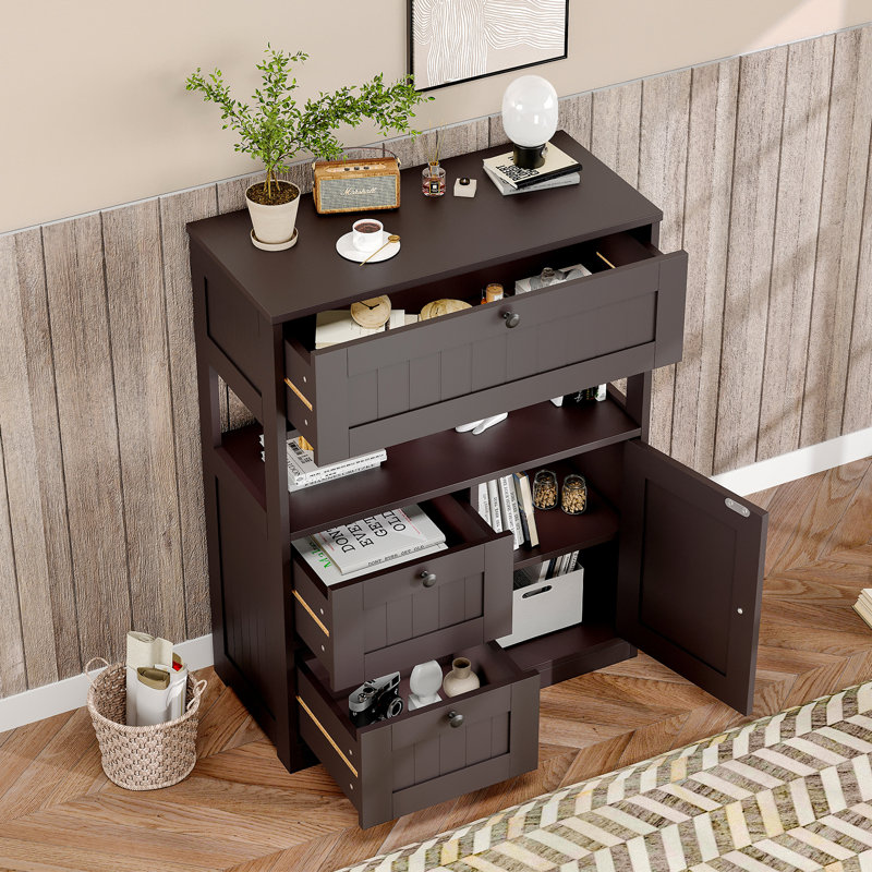 Armoire de rangement multifonctionnelle 3 tiroirs et 1 porte, Brun