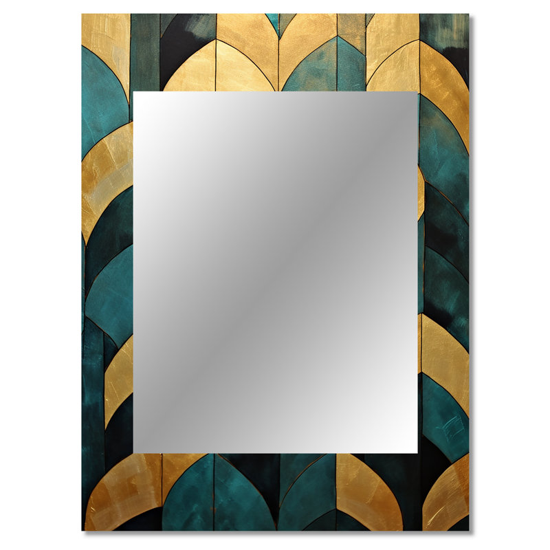 Emerald et Golden Arches V - grand miroir de formes abstraites, miroir mural décoratif moderne, impression d'art en métal