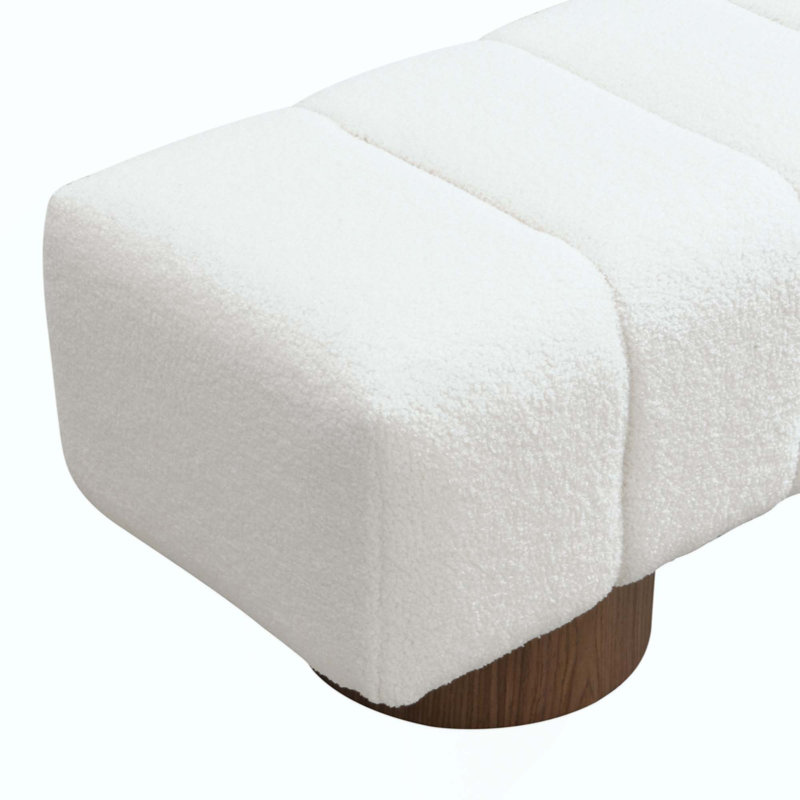 Marlon Dining Bench With Wooden Base, White/Walnut, 17" H x 49" W x 16.75" D