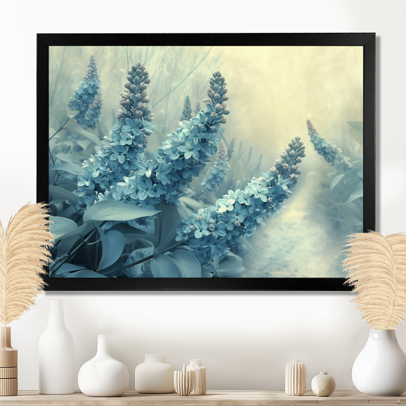 Photo de rêve lilas bleu et blanc en hiver - décoration murale lilas, Cadre simple noir, H 30 po x l 40 po
