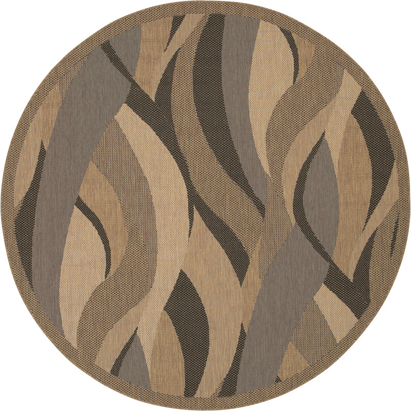 Del Seagrass Natural Black Indoor Outdoor Area Rug, Round 7'6"